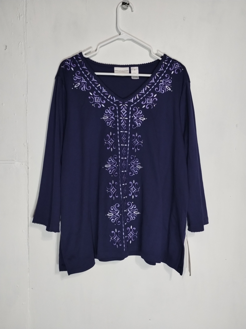 Alfred Dunner Navy Tunic with Light Purple Embroidered Front